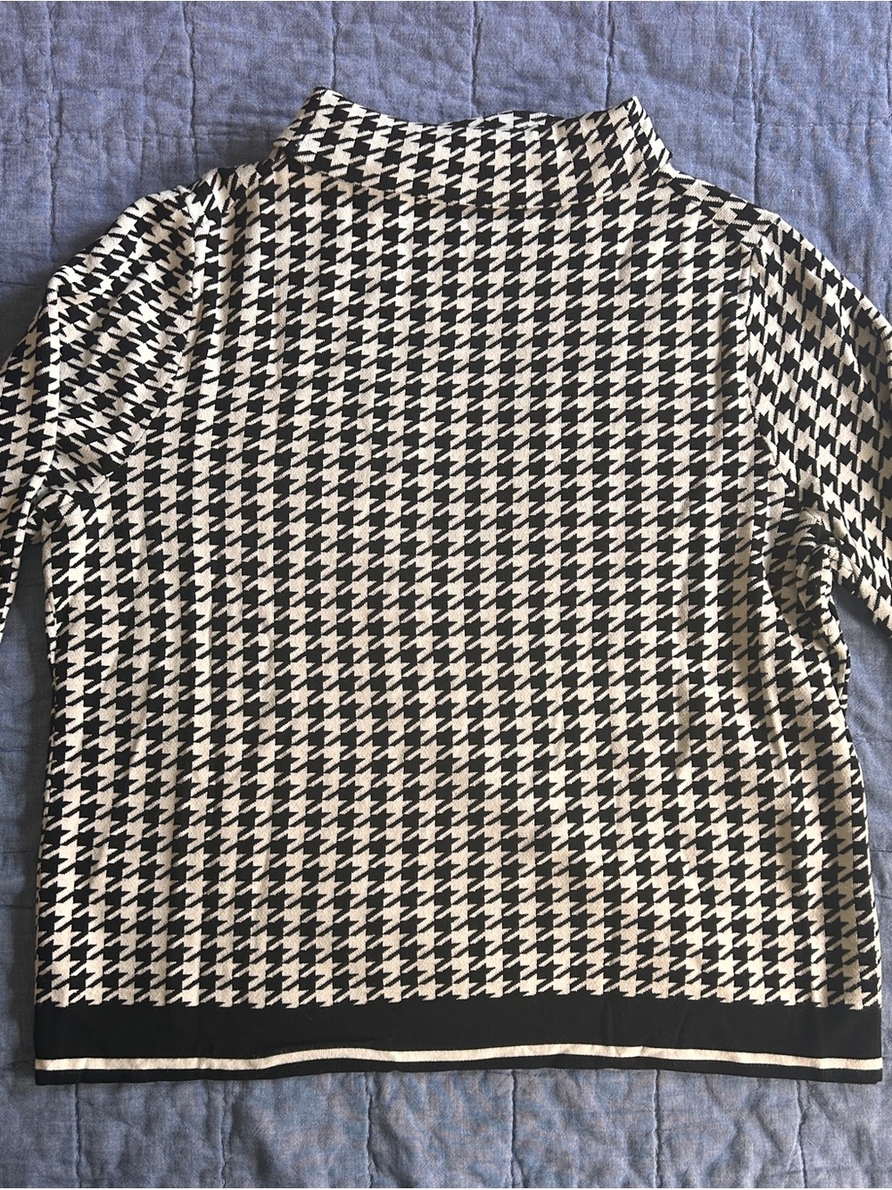 Talbots Black and White Houndstooth Mock Neck Sweater - Picture 2 of 7
